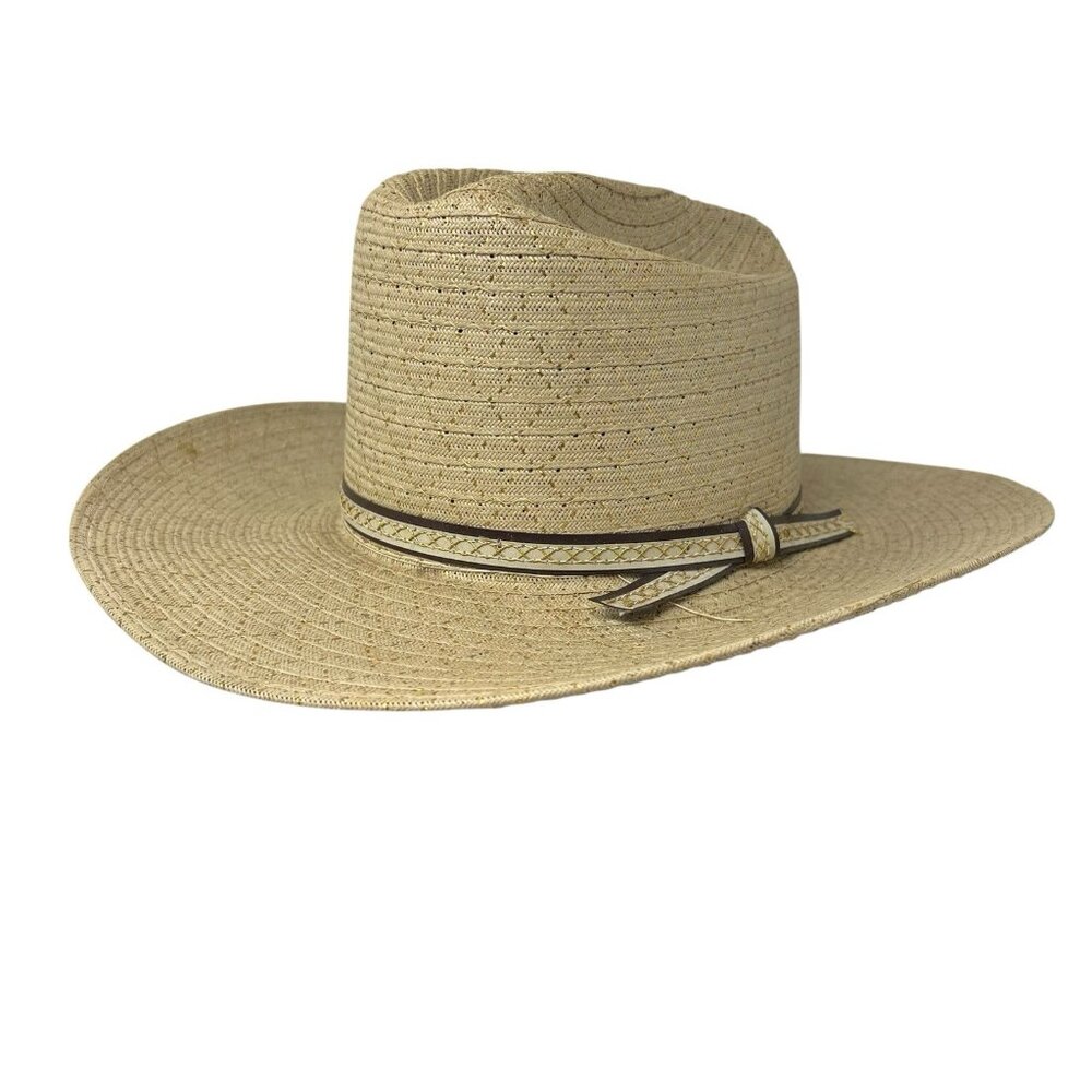 Ranch Hat Western Cowboy 6 1/2 Vintage 70's 80's Retro Tan Woven Rockabilly Vtg